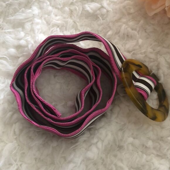J Crew Pink brown and white resin and ribbon belt - Picture 2 of 7